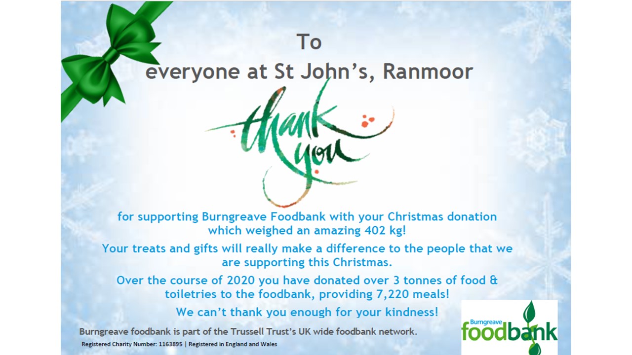 December 2020 Foodbank thank y